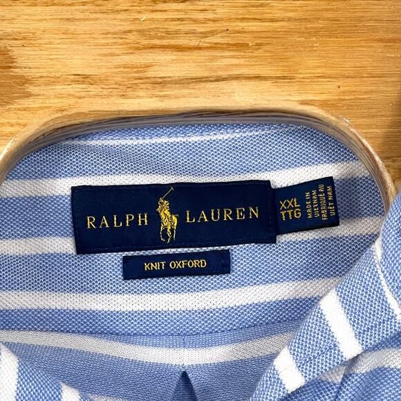 Ralph Lauren XXL Polo – Blue White Striped Knit Oxford Shirt - Picture 3 of 5